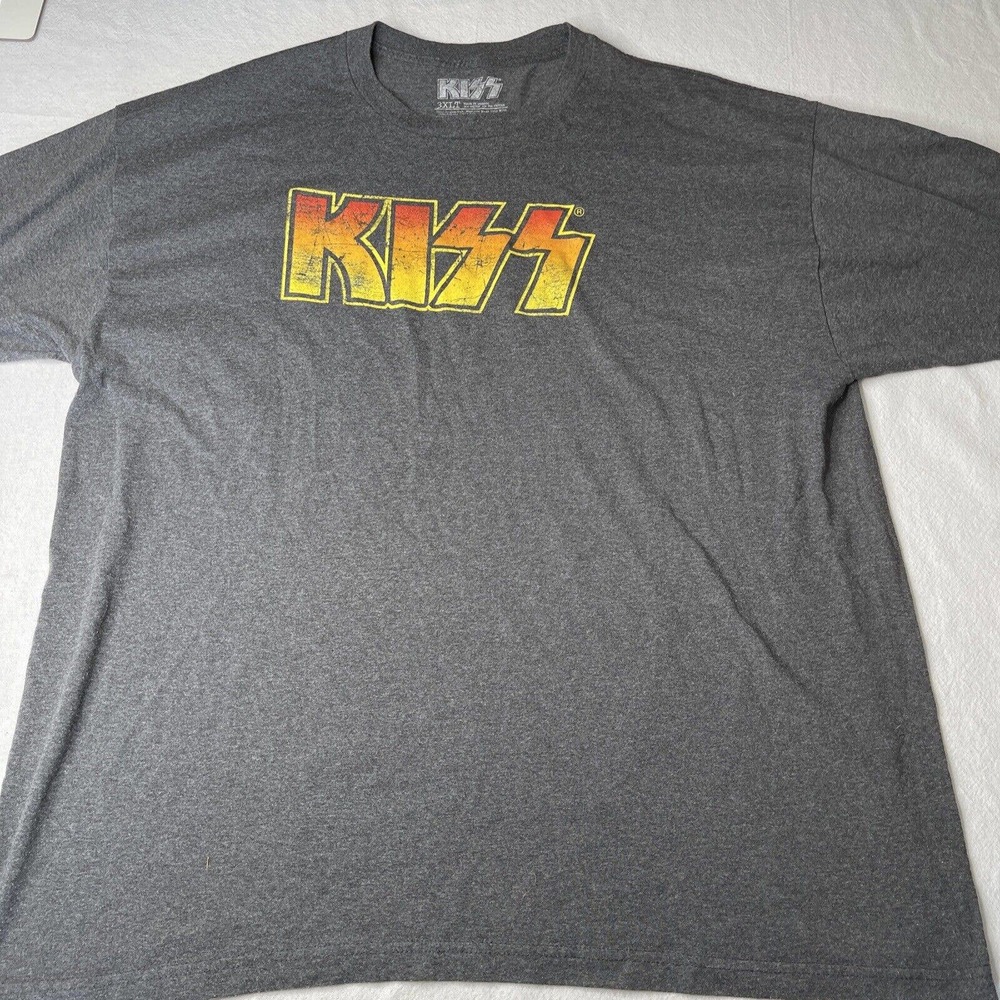 KISS logo Band T-Shirt BIG & TALL 3XLT 3XL Metal Gene Simmons gray